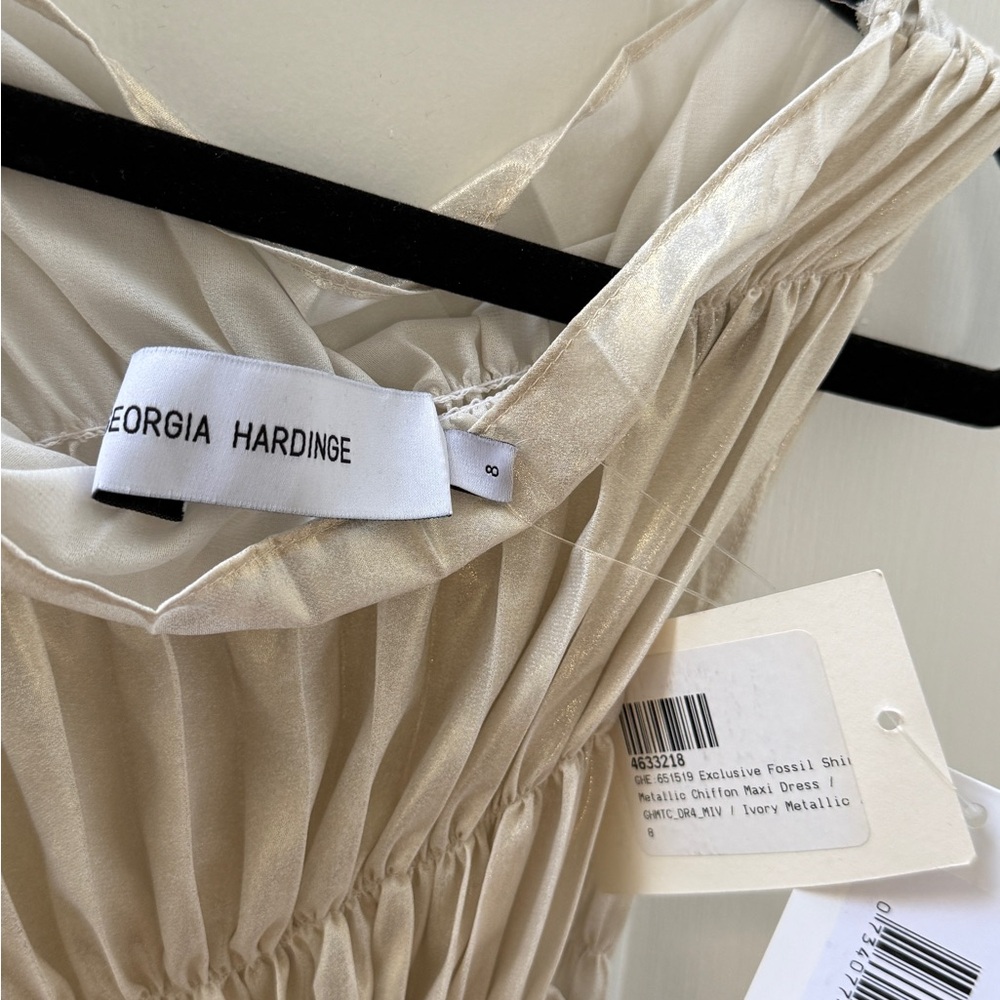 Georgia Hardinge Fossil Ivory Metallic Dress Pleated - Picture 5 of 7